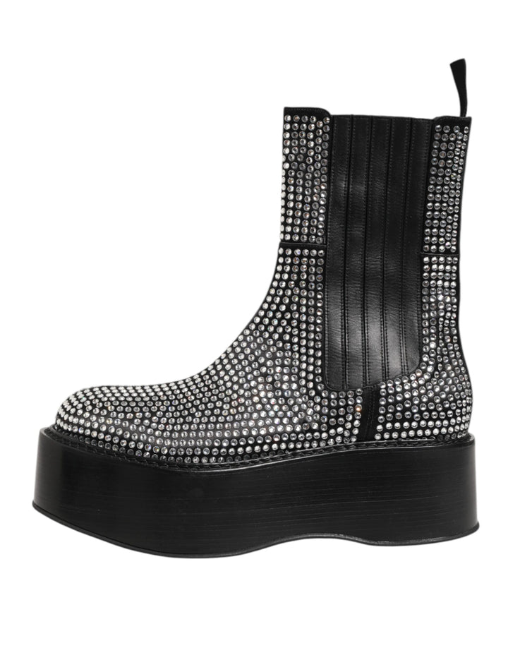 Dolce &amp; Gabbana Black Crystal Strass Mid Calf Short Boots  Shoes