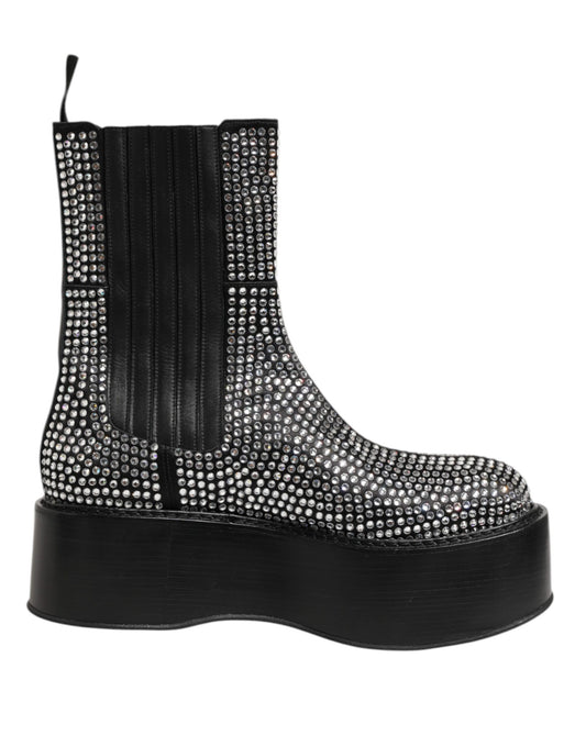 Dolce & Gabbana Black Crystal Strass Mid Calf Short Boots  Shoes