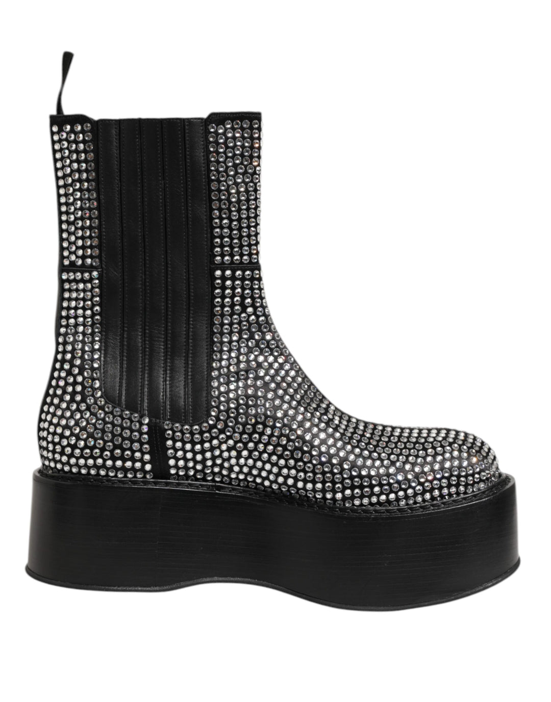 Dolce &amp; Gabbana Black Crystal Strass Mid Calf Short Boots  Shoes