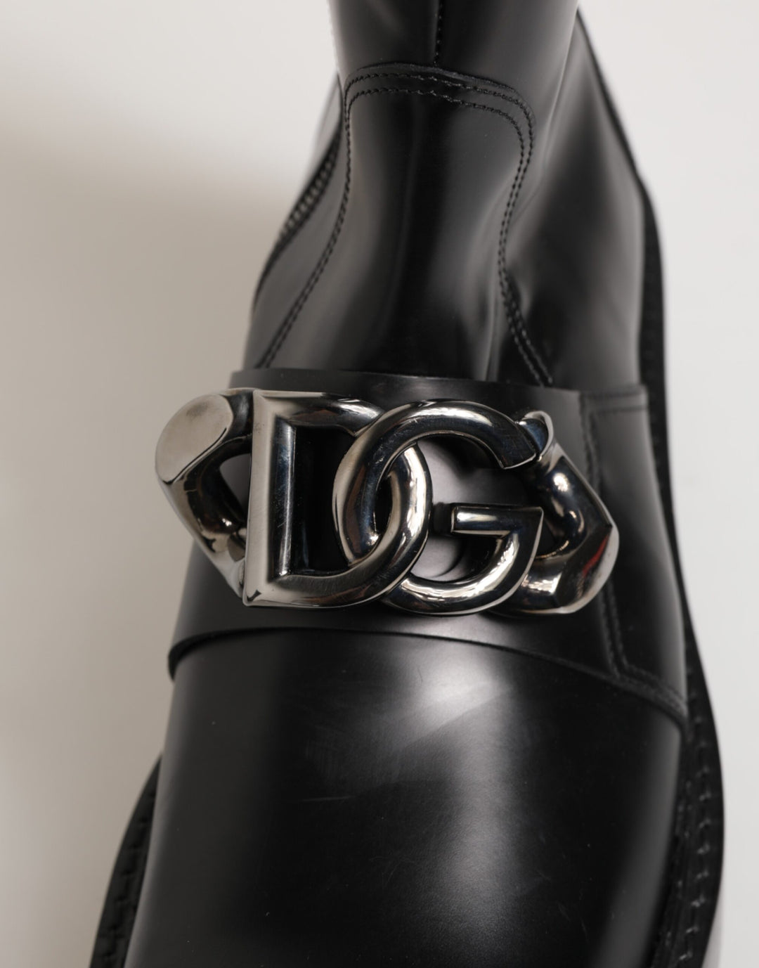 Dolce &amp; Gabbana Black Logo Plaque Mid Calf Biker Boots Shoes