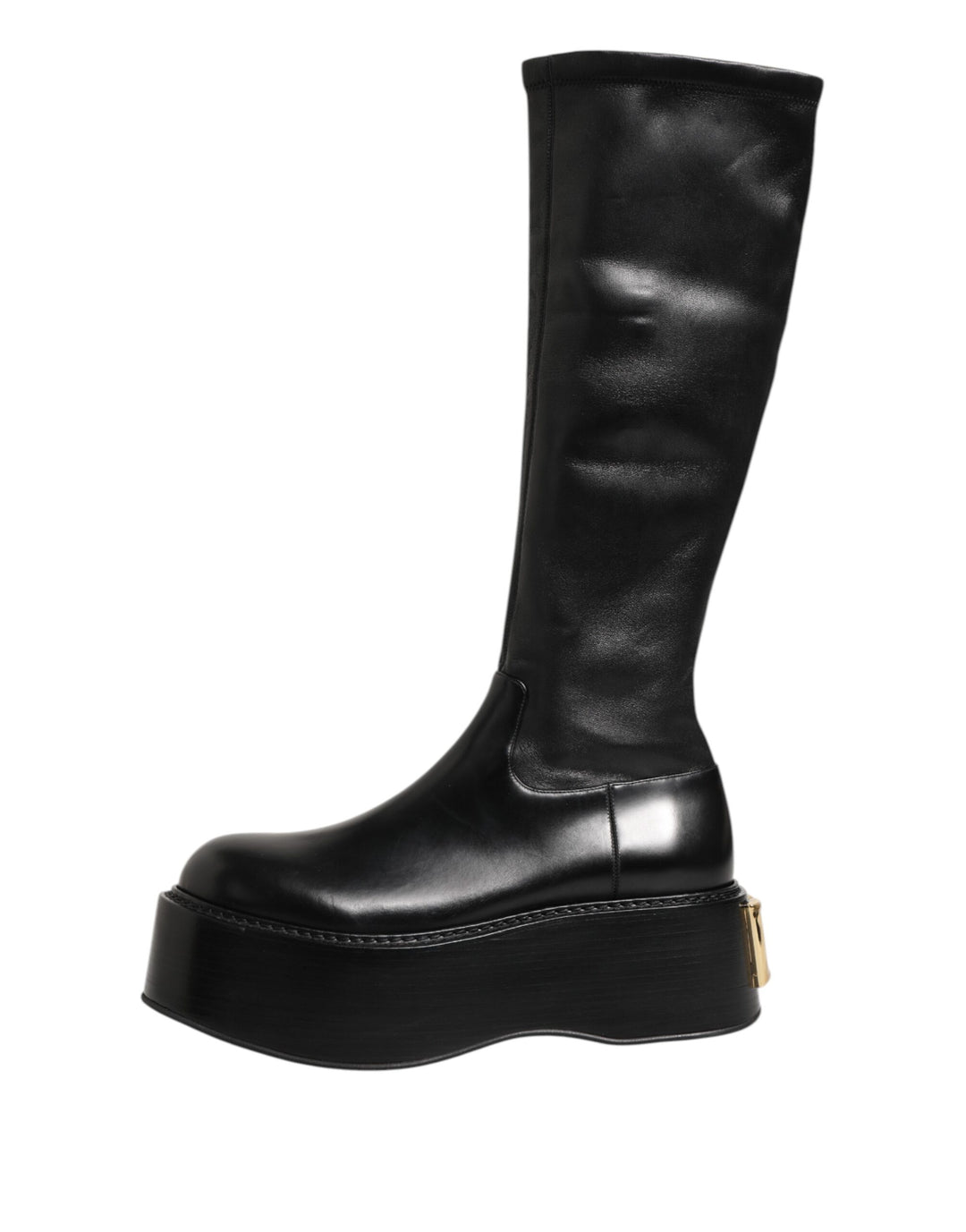 Dolce &amp; Gabbana Black Logo Plaque Over The Calf Boots Shoes