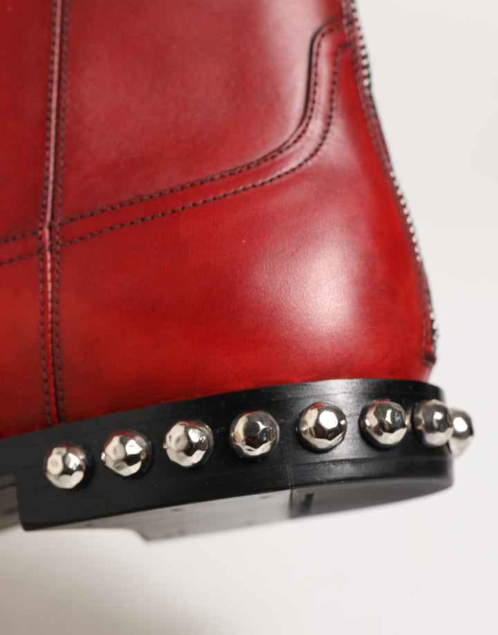 Dolce &amp; Gabbana Red Studded Chelsea Short Ankle Boots Shoes