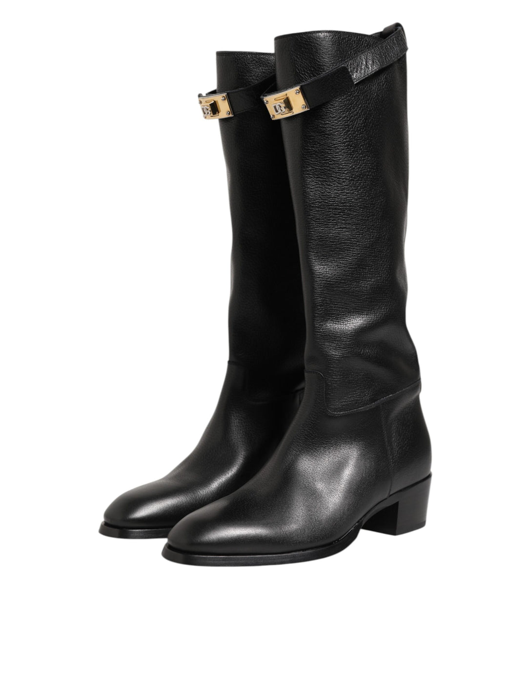 Dolce &amp; Gabbana Black Logo Plaque Over The Calf Boots Shoes