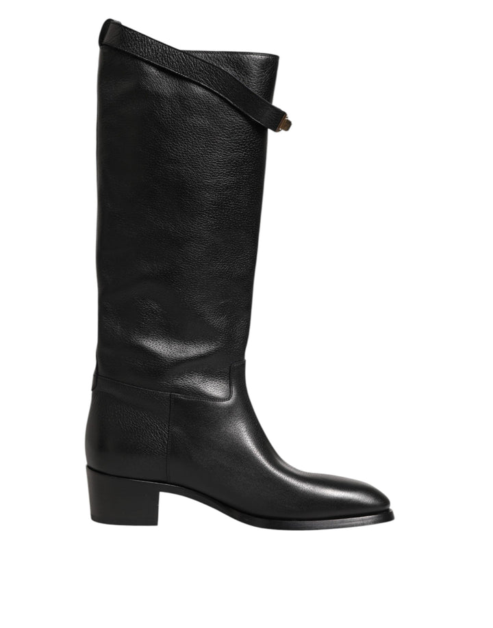 Dolce &amp; Gabbana Black Logo Plaque Over The Calf Boots Shoes