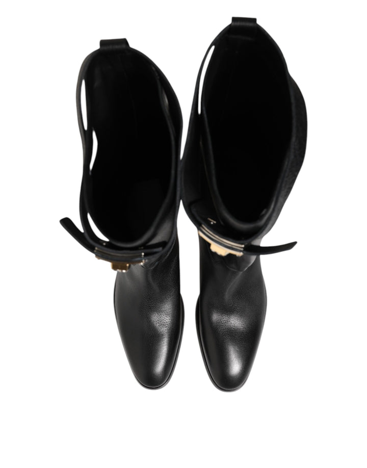 Dolce &amp; Gabbana Black Logo Plaque Over The Calf Boots Shoes