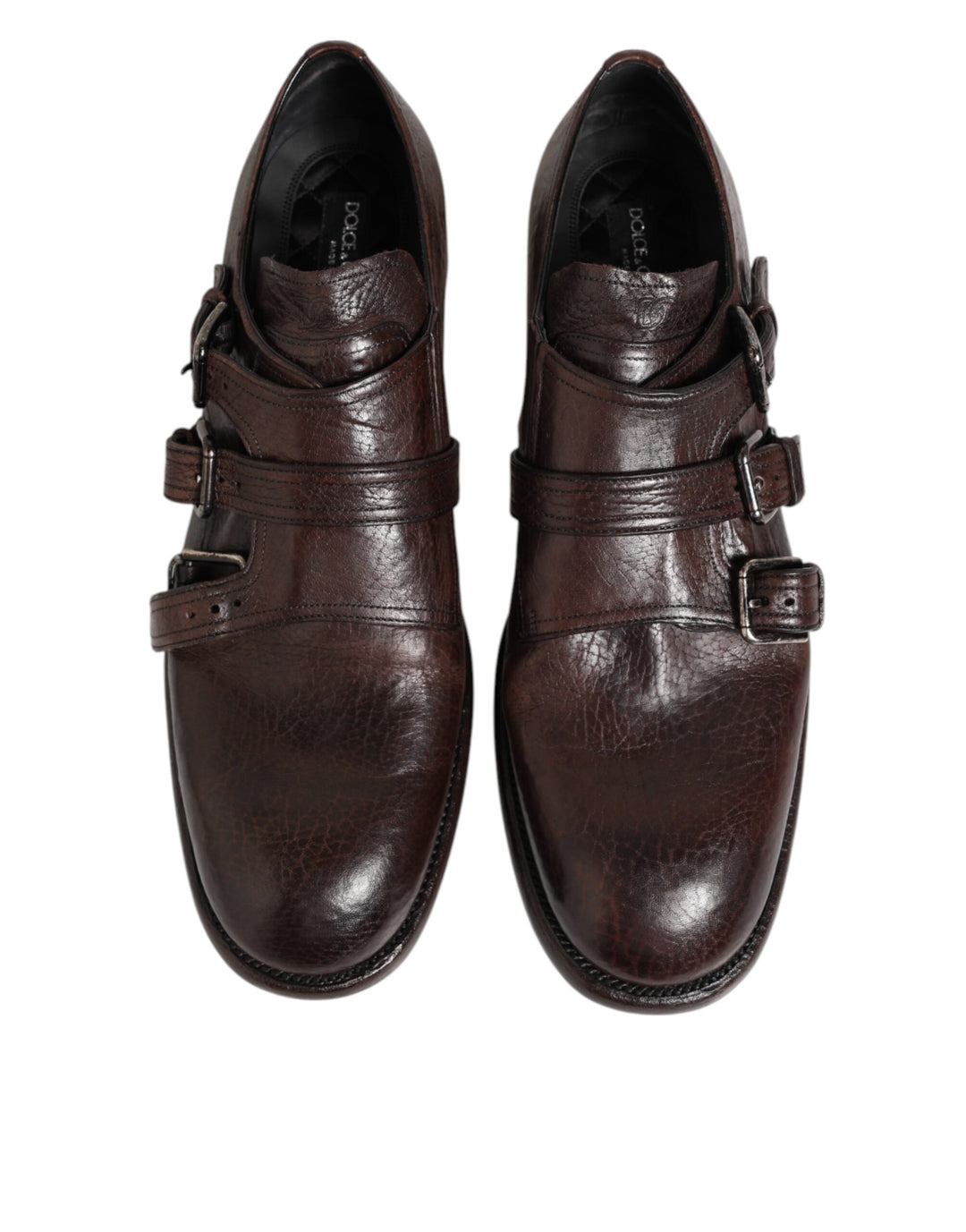 Dolce &amp; Gabbana Brown Leather Monk Strap Formal Derby Shoes