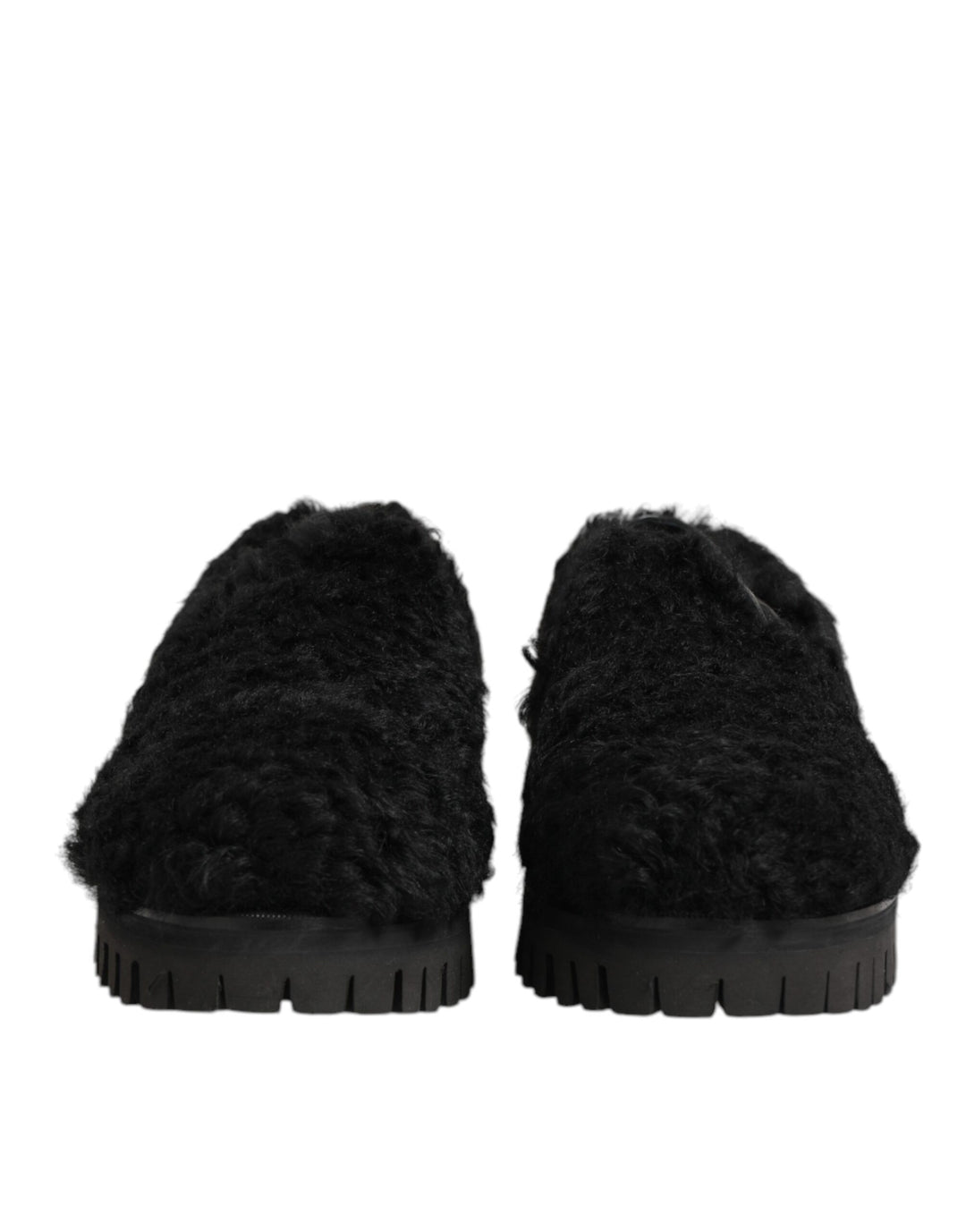 Dolce &amp; Gabbana Dress Black Fur Leather Slippers Men Shoes
