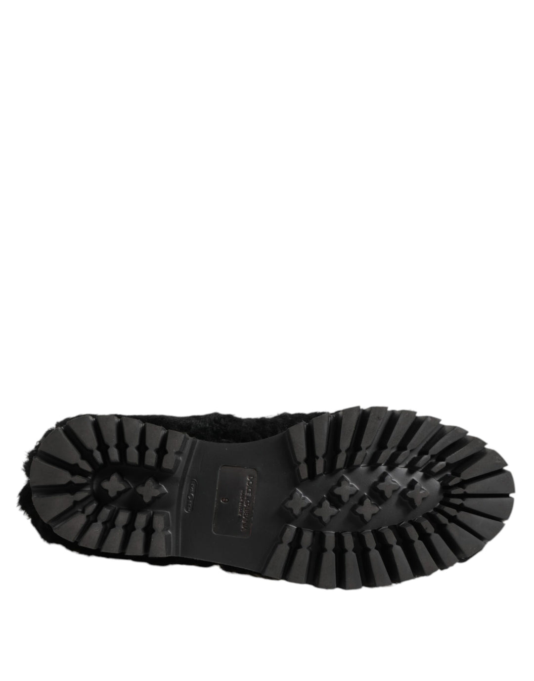 Dolce &amp; Gabbana Dress Black Fur Leather Slippers Men Shoes