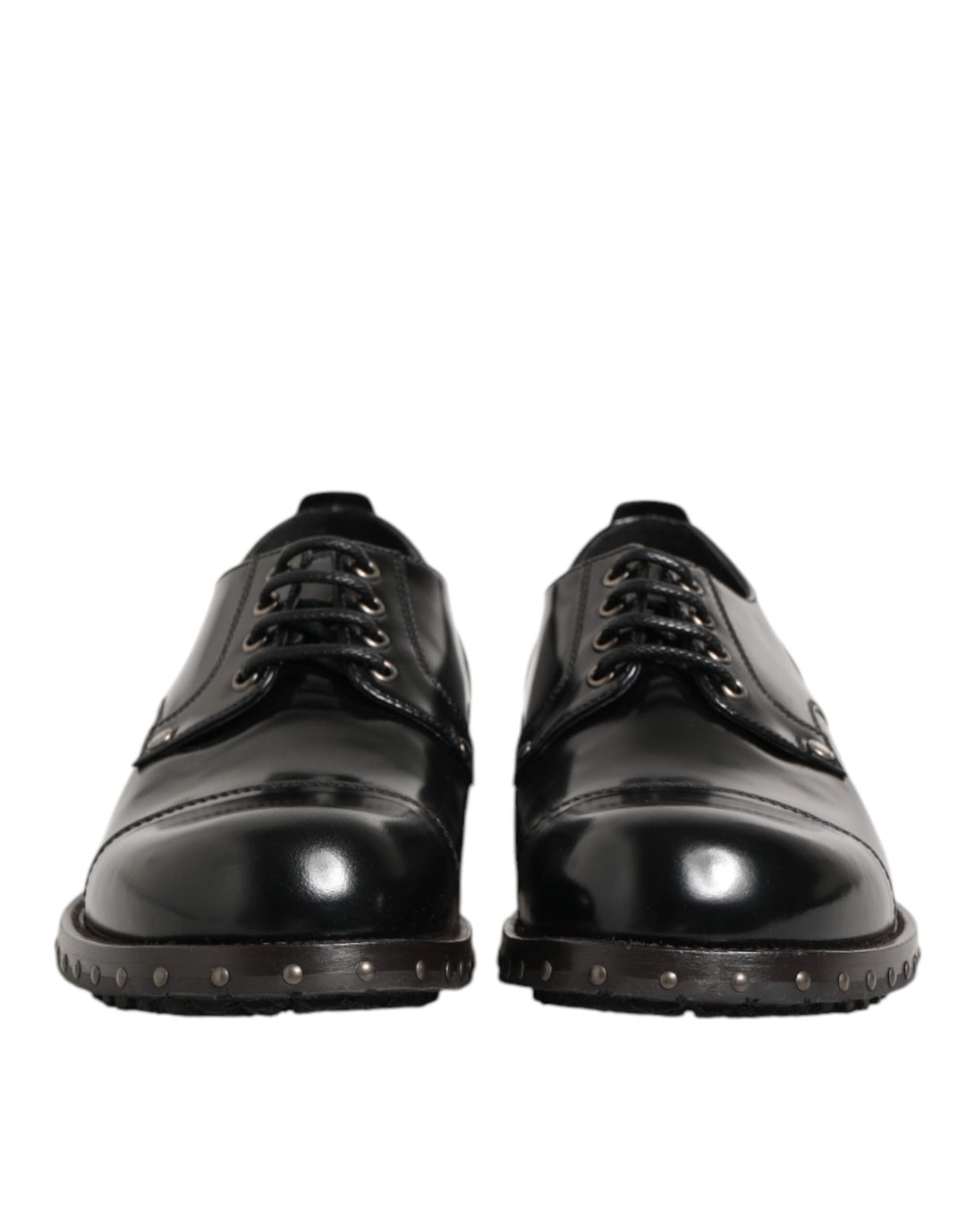 Dolce &amp; Gabbana Black Leather Studded Men Formal Derby Shoes