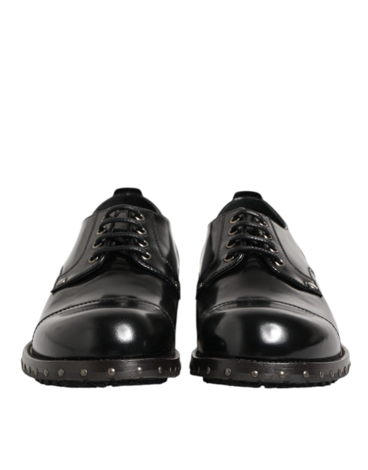 Dolce &amp; Gabbana Black Leather Studded Men Formal Derby Shoes
