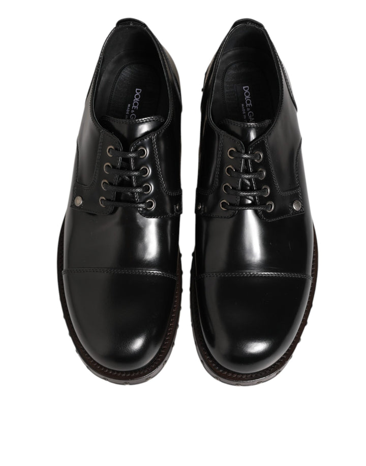 Dolce &amp; Gabbana Black Leather Studded Men Formal Derby Shoes