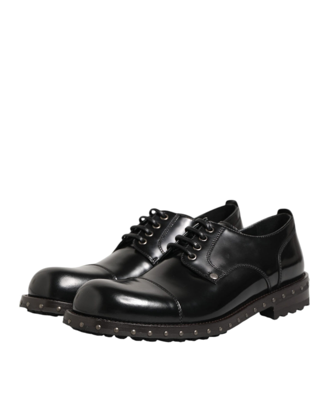 Dolce &amp; Gabbana Black Leather Studded Men Formal Derby Shoes