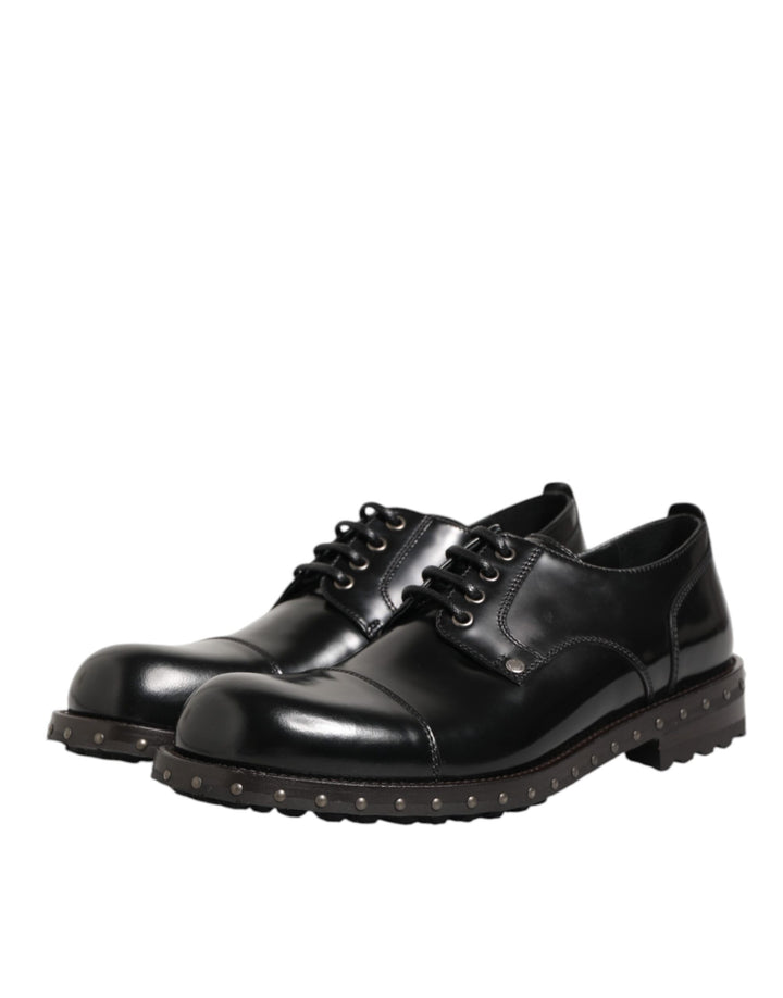 Dolce &amp; Gabbana Black Leather Studded Men Formal Derby Shoes
