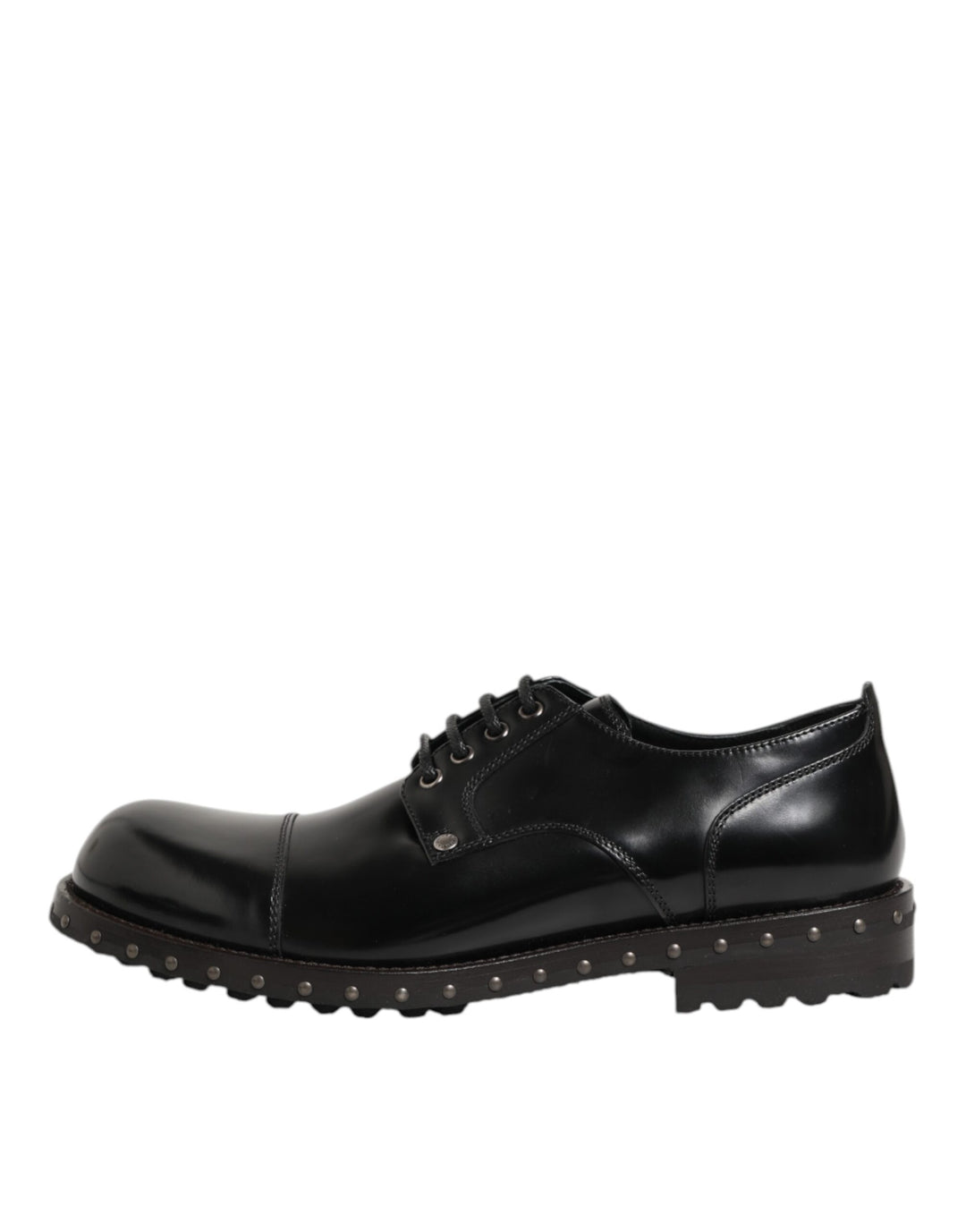 Dolce &amp; Gabbana Black Leather Studded Men Formal Derby Shoes