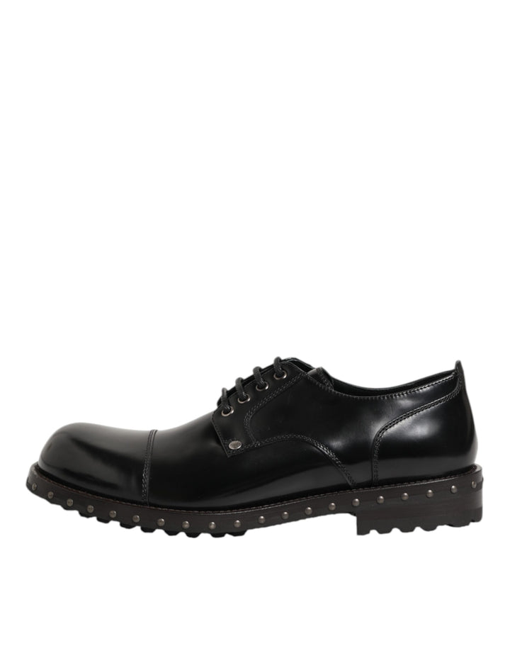 Dolce &amp; Gabbana Black Leather Studded Men Formal Derby Shoes