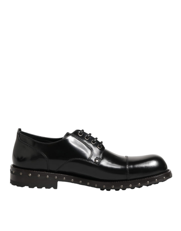 Dolce &amp; Gabbana Black Leather Studded Men Formal Derby Shoes