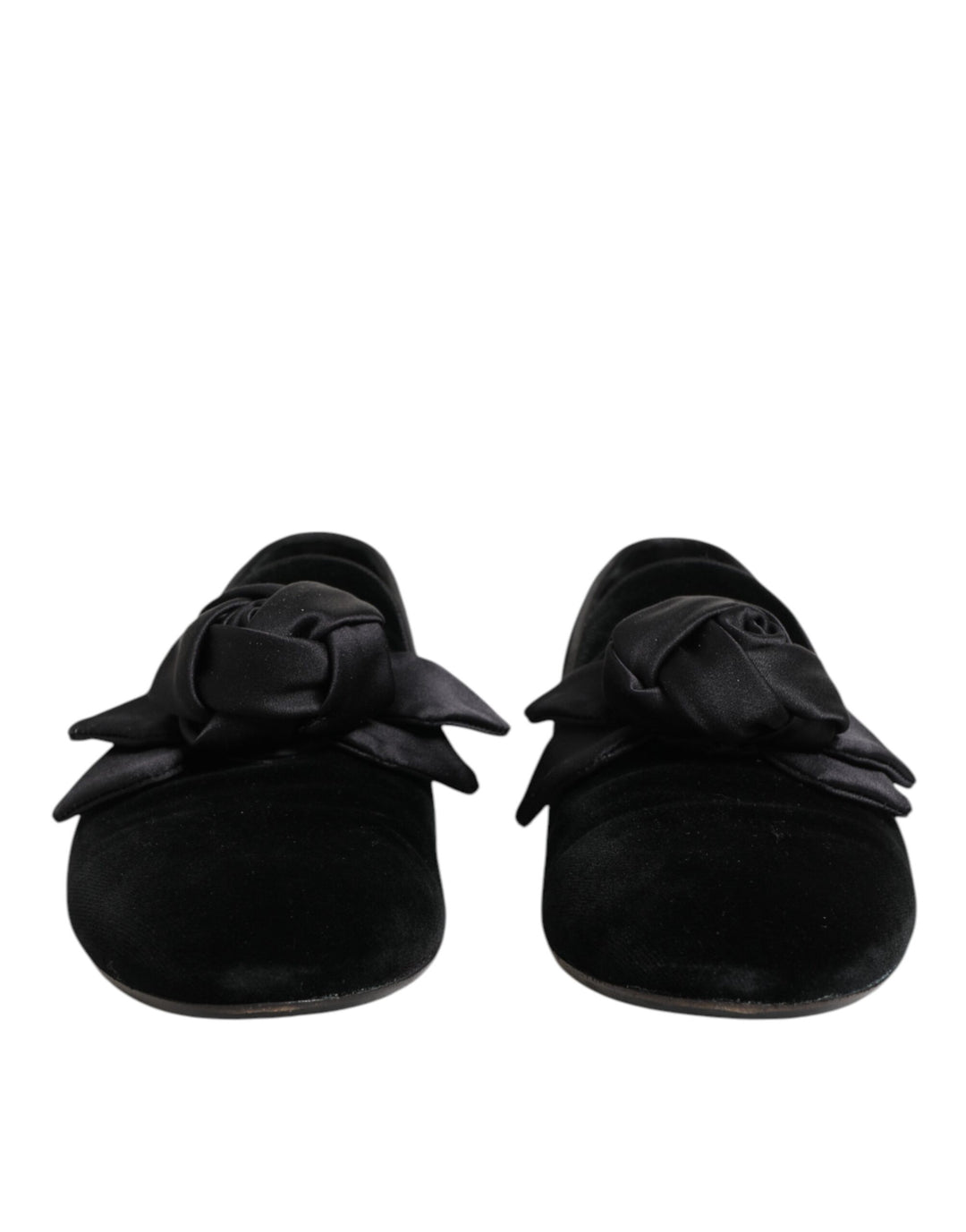 Dolce &amp; Gabbana Black Suede Cotton Rose Slip On Loafers Shoes