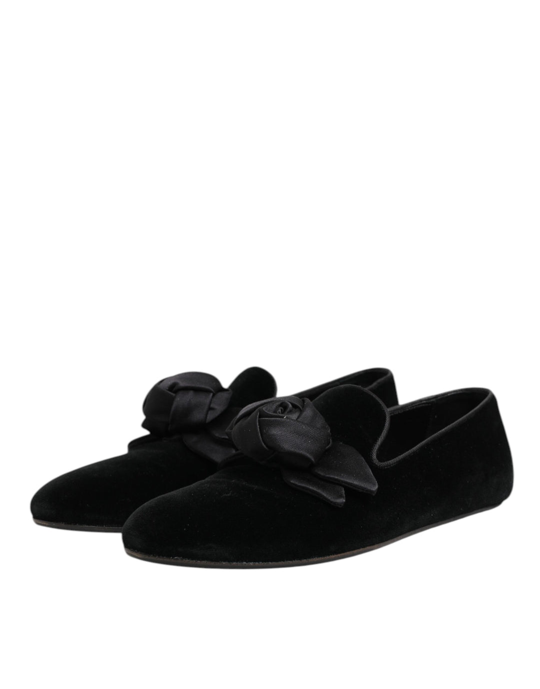 Dolce &amp; Gabbana Black Suede Cotton Rose Slip On Loafers Shoes