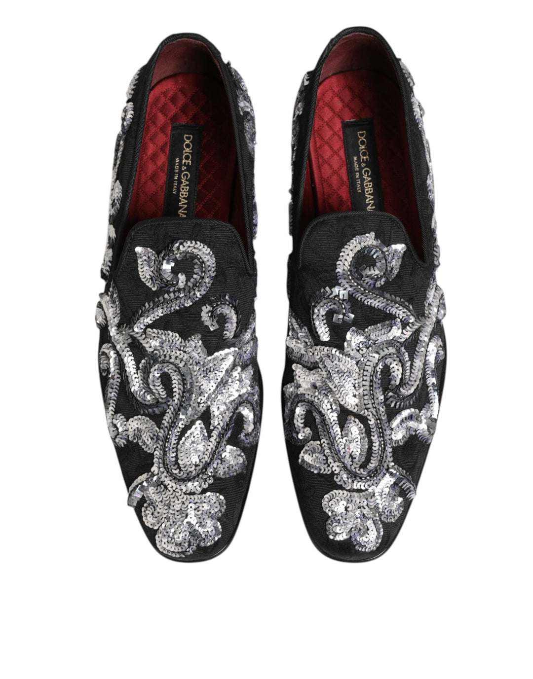 Dolce &amp; Gabbana Black Silver Sequined Loafers Men Dress Shoes