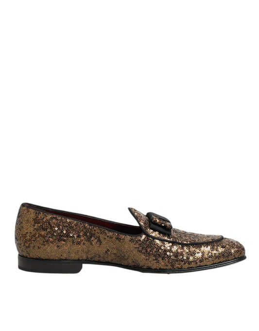 Dolce & Gabbana Gold Sequined Slip On Loafers Men Dress Shoes