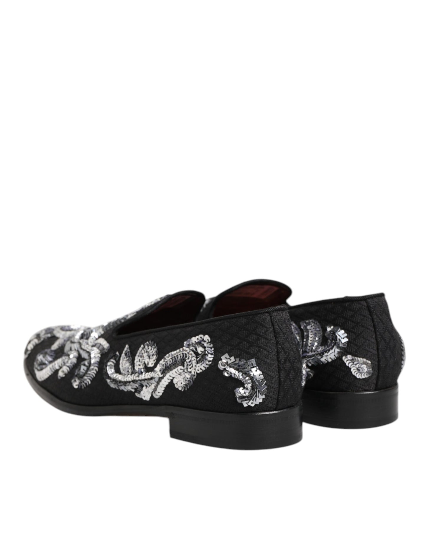 Dolce & Gabbana Black Silver Sequined Loafers Men Dress Shoes