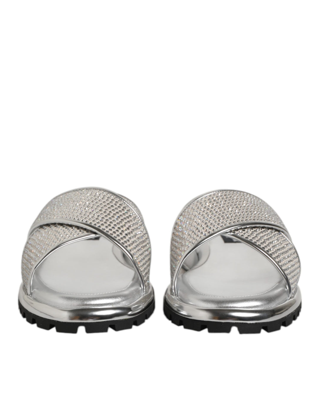 Dolce &amp; Gabbana Silver Strass Slides Flats Slippers Shoes