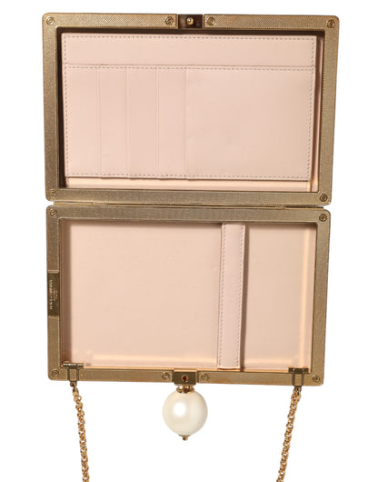 Dolce & Gabbana White Rose Embroidery Silk Gold Frame Clutch Purse Bag