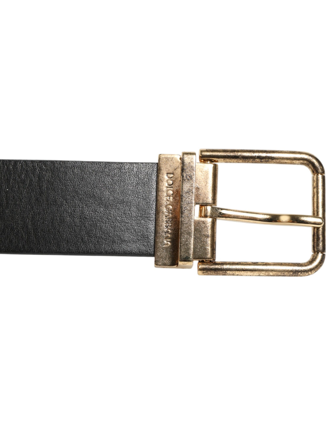 Dolce &amp; Gabbana Black Leather Gold Silver Coin Buckle Belt