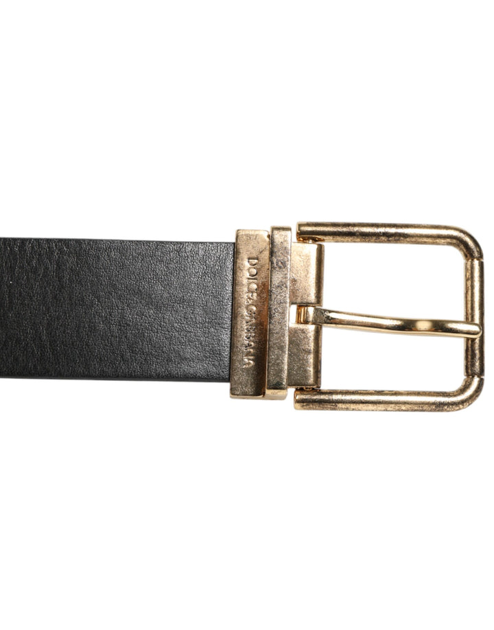 Dolce &amp; Gabbana Black Leather Gold Silver Coin Buckle Belt