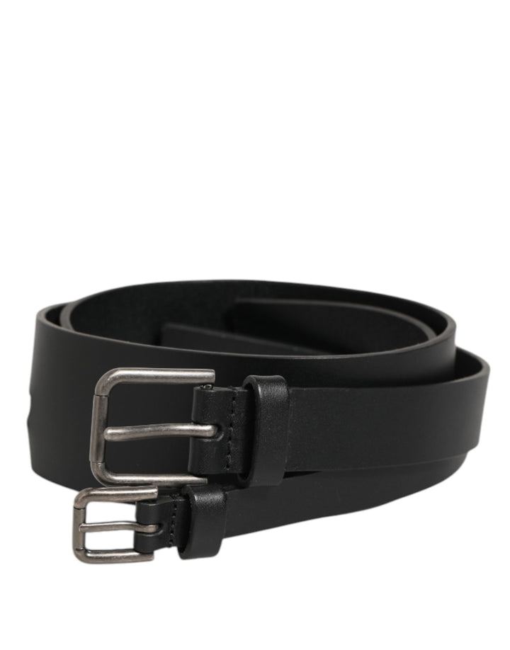 Dolce &amp; Gabbana Black Double Strap Leather Buckle Men Belt