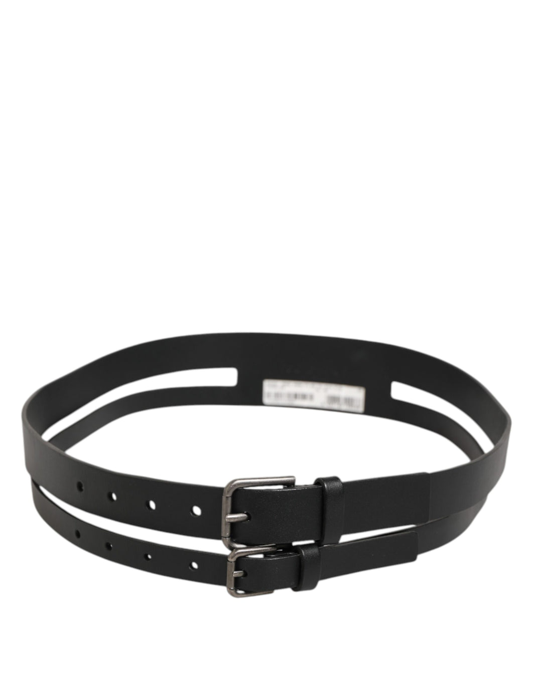Dolce &amp; Gabbana Black Double Strap Leather Buckle Men Belt