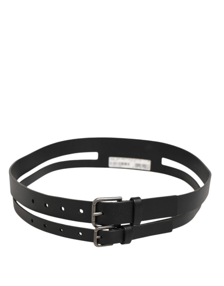 Dolce &amp; Gabbana Black Double Strap Leather Buckle Men Belt