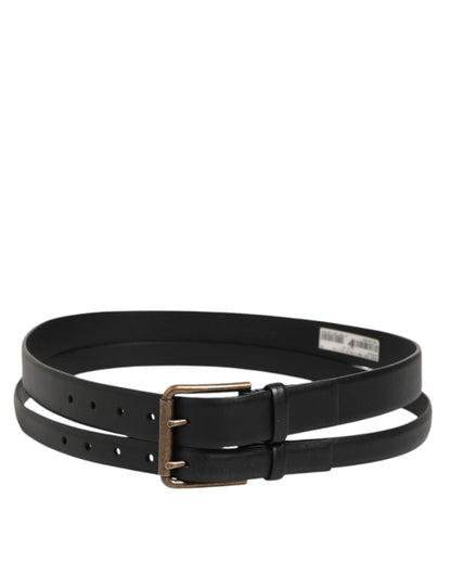 Dolce & Gabbana Black Double Strap Leather Brass Buckle Belt
