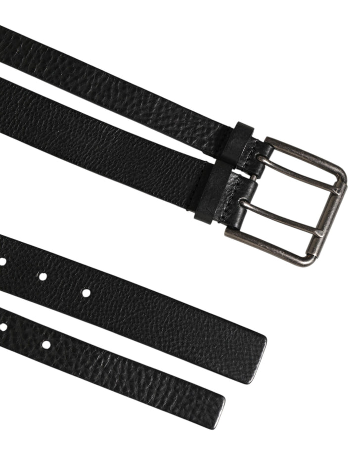 Dolce &amp; Gabbana Black Double Strap Leather Silver Buckle Belt