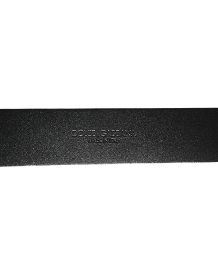 Dolce &amp; Gabbana Black Silver Pebbled Texture Leather Buckle Men Belt