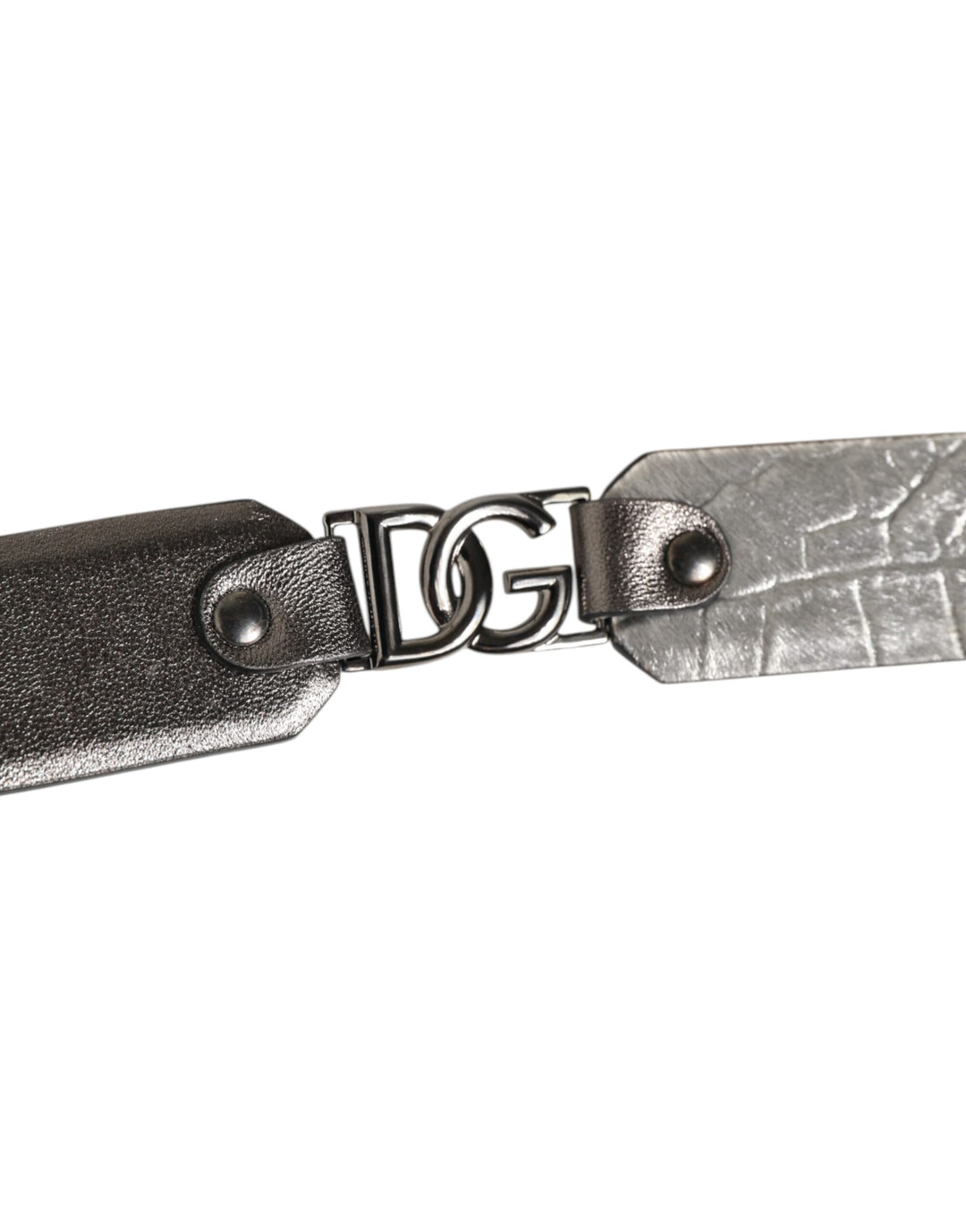 Dolce &amp; Gabbana Black Silver Pebbled Texture Leather Buckle Men Belt