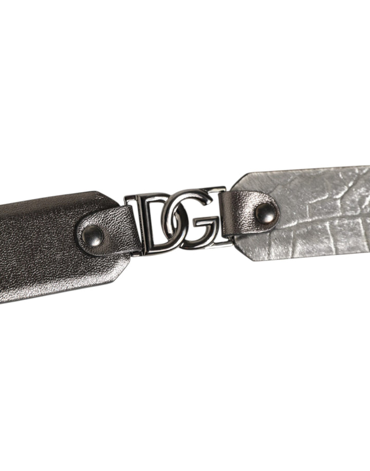 Dolce &amp; Gabbana Black Silver Pebbled Texture Leather Buckle Men Belt