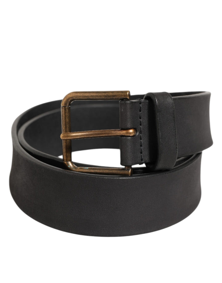 Dolce &amp; Gabbana Black Leather Metal Buckle Classic Men Belt
