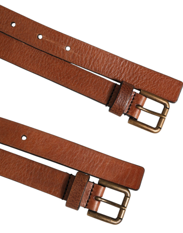 Dolce &amp; Gabbana Brown Double Strap Leather Gold Buckle Belt