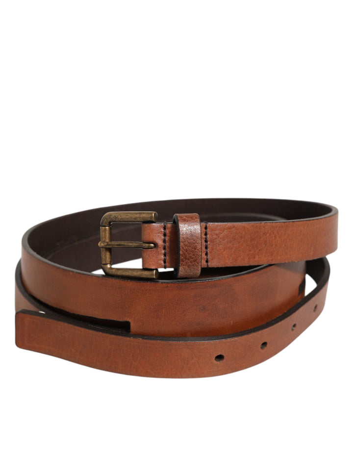 Dolce &amp; Gabbana Brown Double Strap Leather Gold Buckle Belt