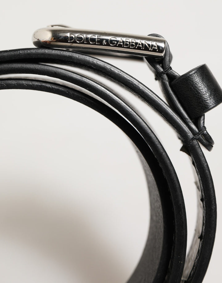 Dolce &amp; Gabbana Black Leather Classic Metal Logo Buckle Belt