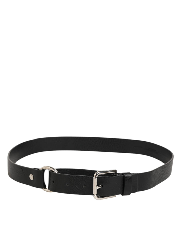 Dolce &amp; Gabbana Black Leather Classic Metal Logo Buckle Belt