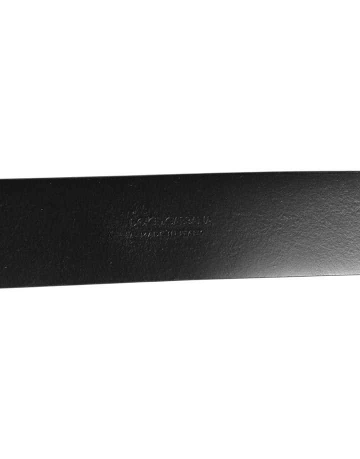 Dolce &amp; Gabbana Black Leather Side Rings Brass Buckle Belt
