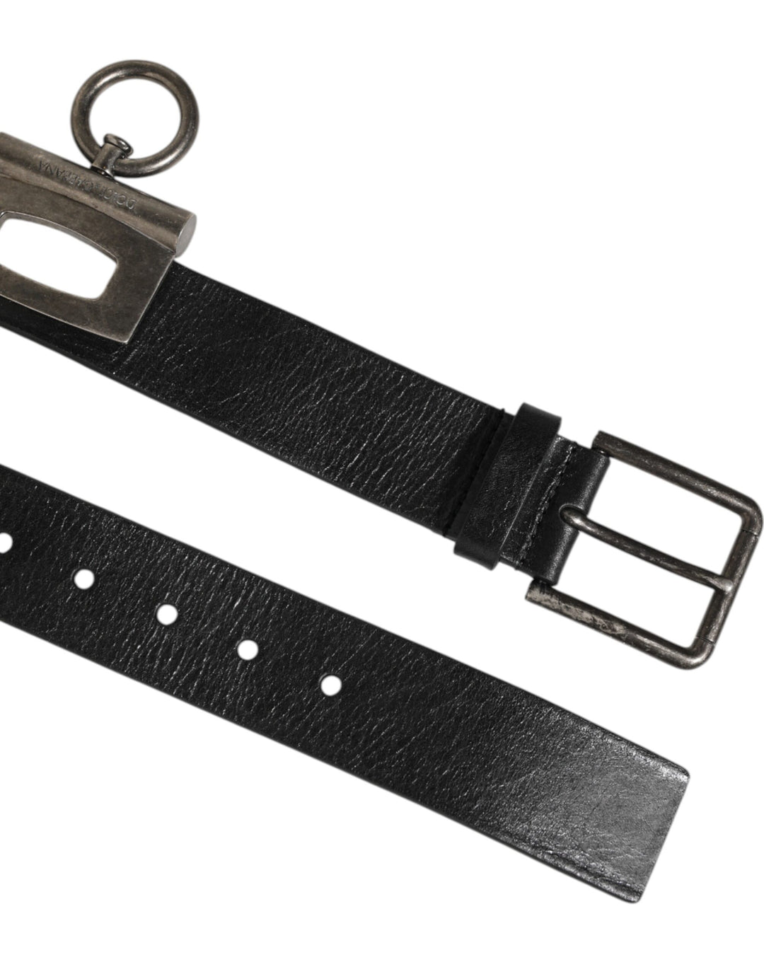 Dolce &amp; Gabbana Black Leather Side Rings Brass Buckle Belt