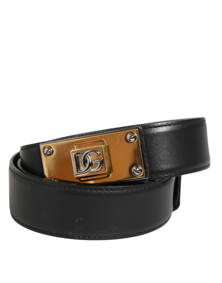 Dolce &amp; Gabbana Black Leather Classic Metal Logo Buckle Belt