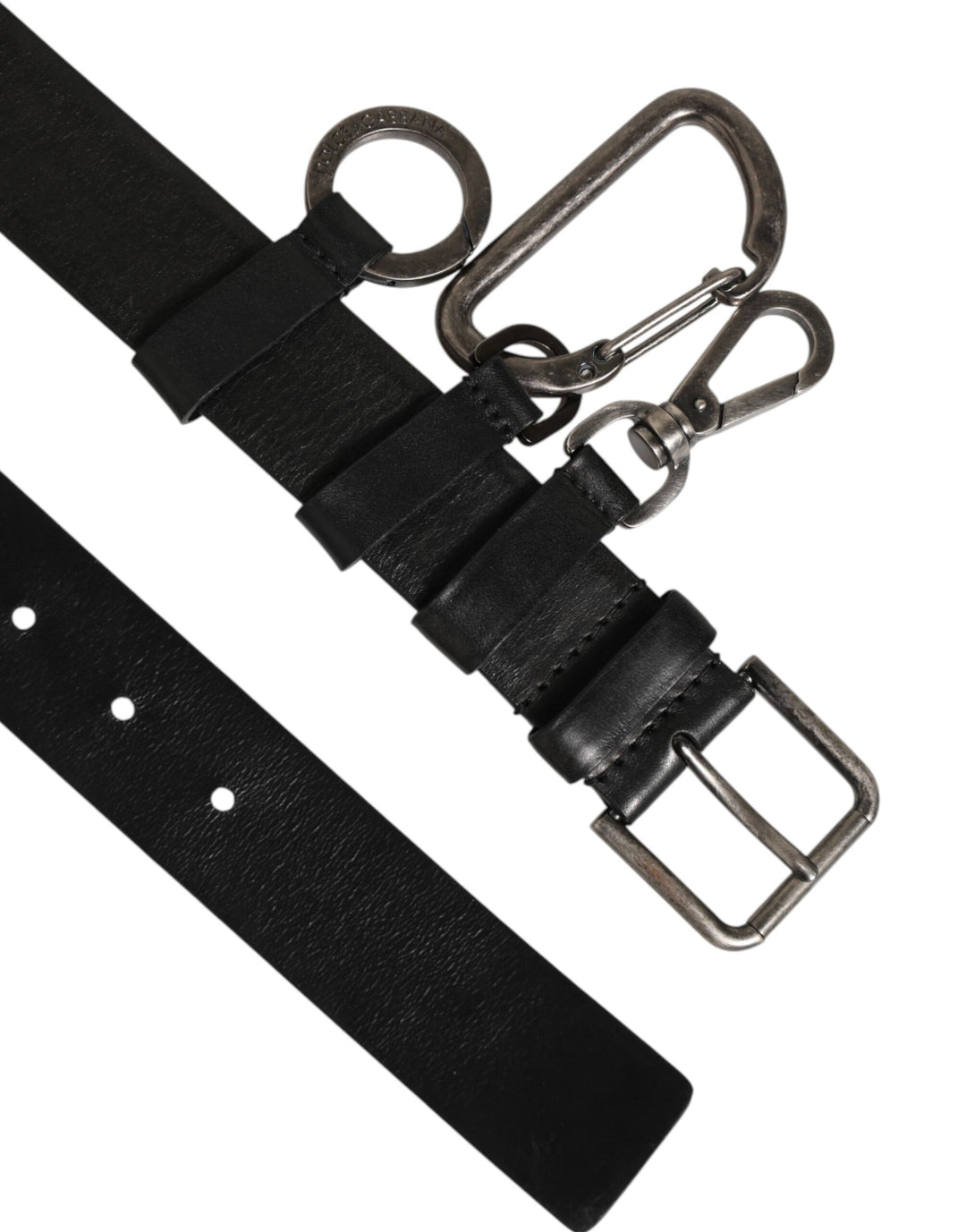 Dolce &amp; Gabbana Black Key Ring Clip Attachments Buckle Belt
