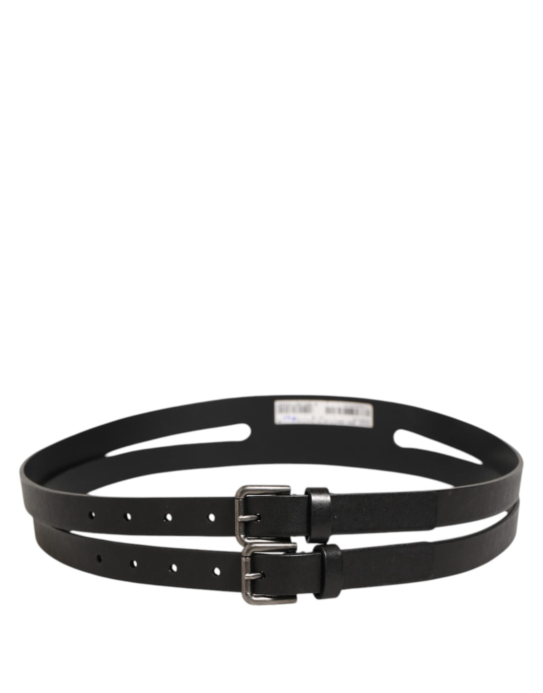 Dolce &amp; Gabbana Black Double Strap Leather Silver Buckle Belt