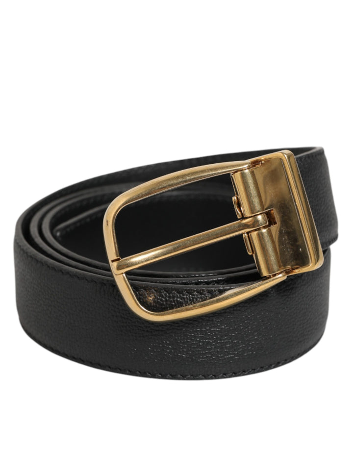 Dolce &amp; Gabbana Black Leather Classic Metal Logo Buckle Belt