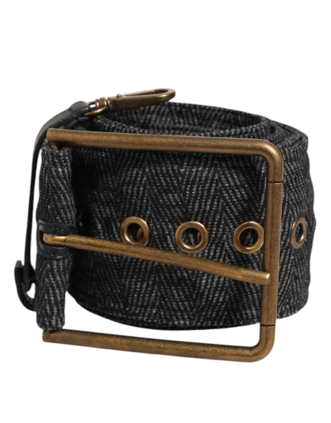 Dolce &amp; Gabbana Grey Fabric Logo Plate Metal Brass Buckle Belt