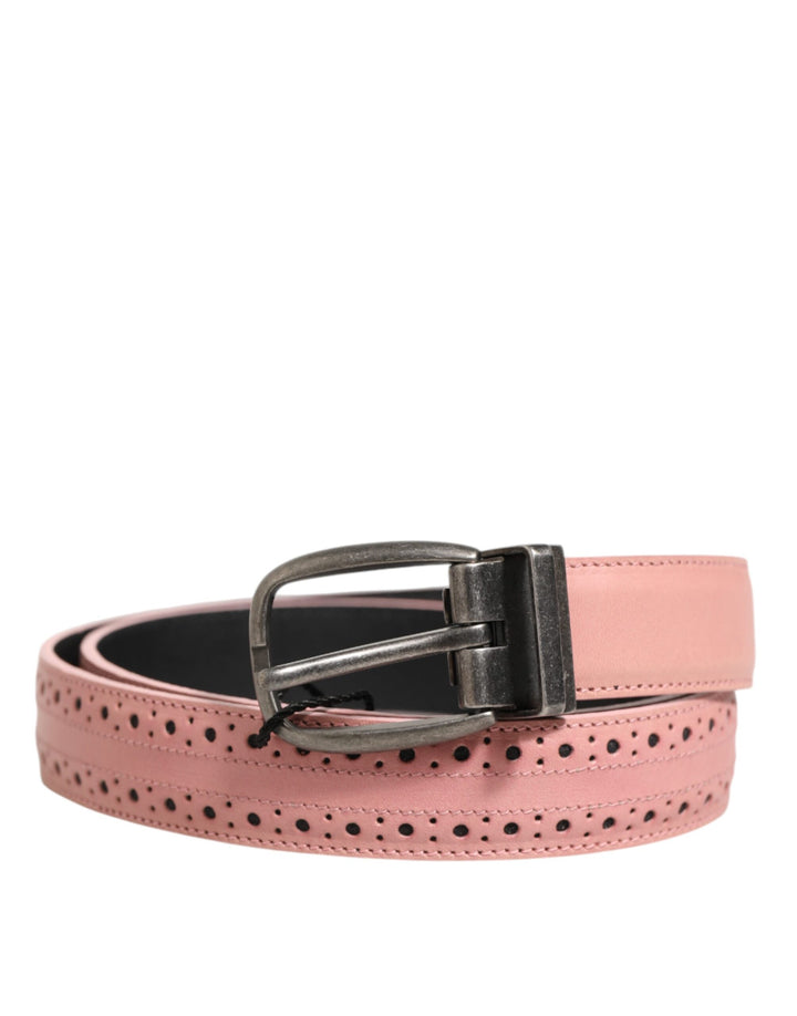 Dolce &amp; Gabbana Pink Leather Perforated Detailing Buckle Belt